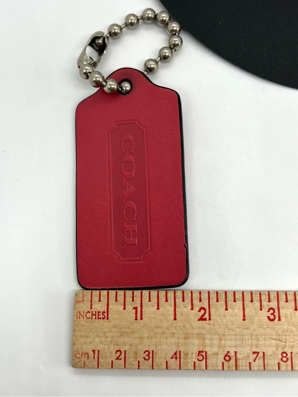 COACH Pink Coral XL 3” Leather Hang Tag Bag Charm Replacement Fob Silver Chain